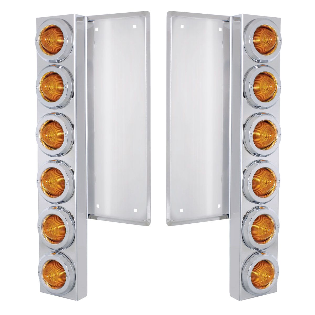 FL SS Front Air Cleaner Bracket W/12X 9 LED 2" Beehive Lights & Bezels -Amber LED & Lens