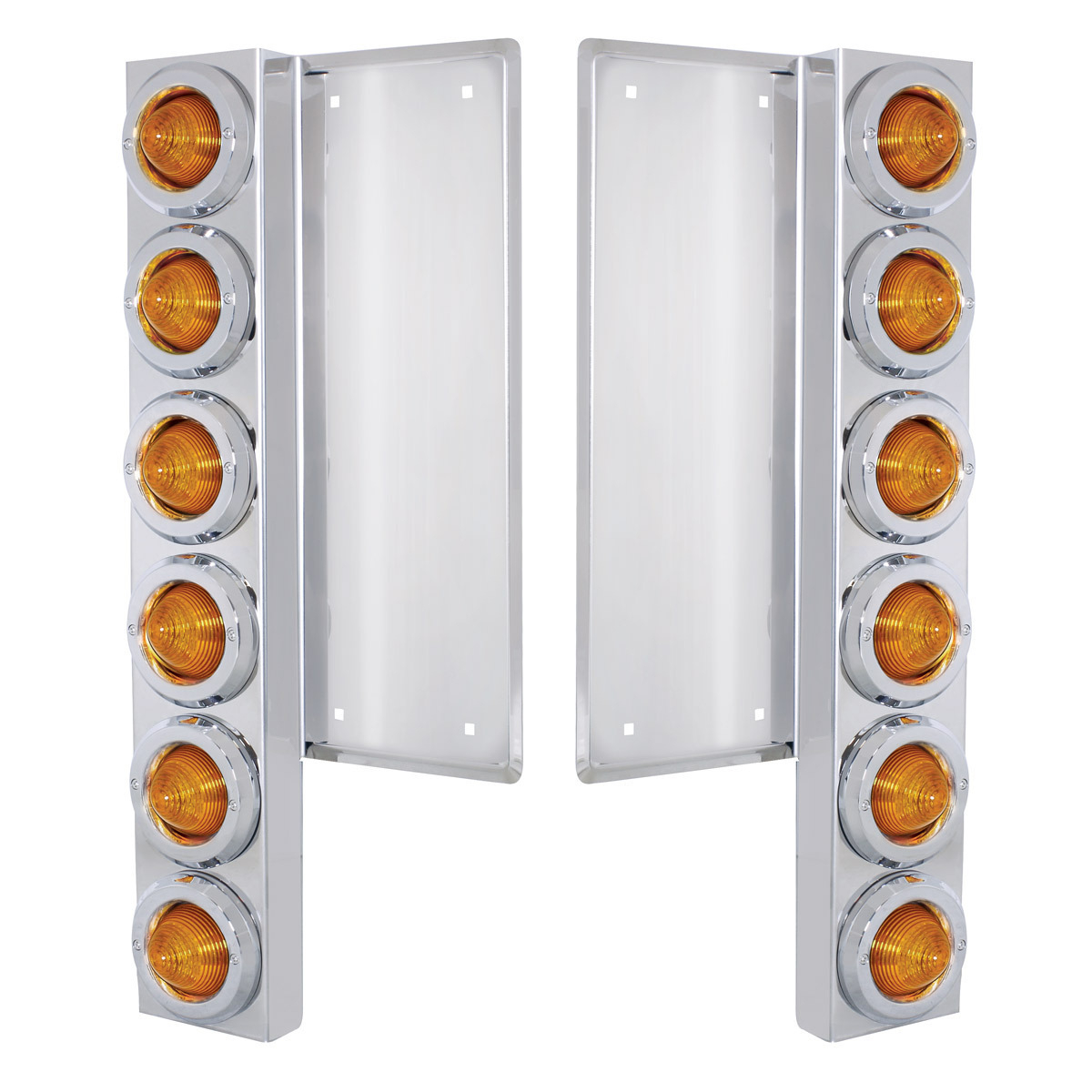 FL SS Front Air Cleaner Bracket W/12X 9 LED 2" Beehive Lights & Bezels -Amber LED & Lens - Thumbnail 3