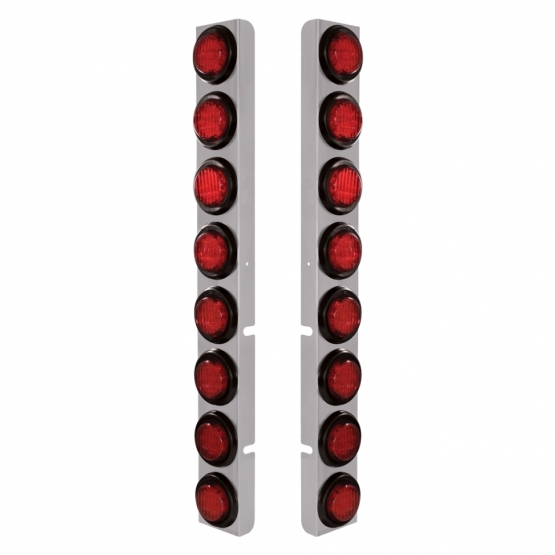 SS Rear Air Cleaner Bracket With 16X 9 LED 2" Lights For Peterbilt-Red LED & Lens