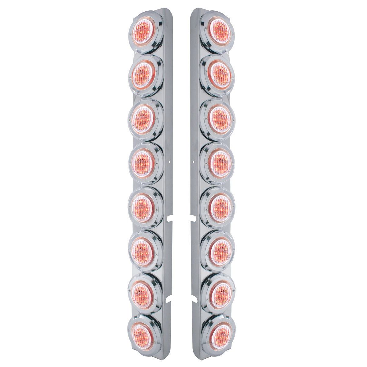 SS Rear Air Cleaner Bracket With 16X 9 LED 2" Lights & Bezels For Peterbilt-Red LED/Clear Lens - Thumbnail 3