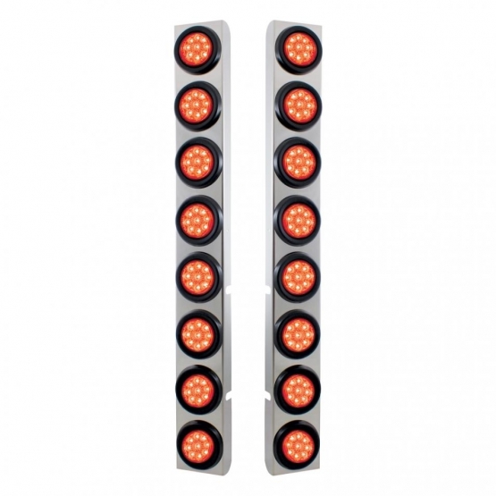 SS Rear Air Cleaner Bracket With 16X 9 LED 2" Reflector Lights For Peterbilt-Red LED & Lens