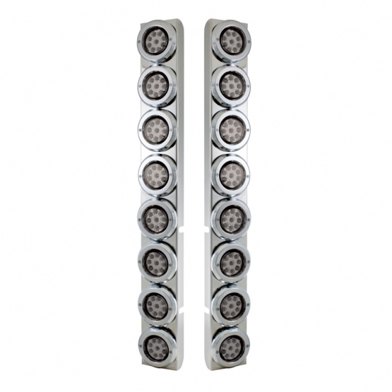 SS Rear Air Cleaner Bracket With 16X 9 LED 2" Reflector Lights & Bezels For Peterbilt-Red LED/Clear Lens