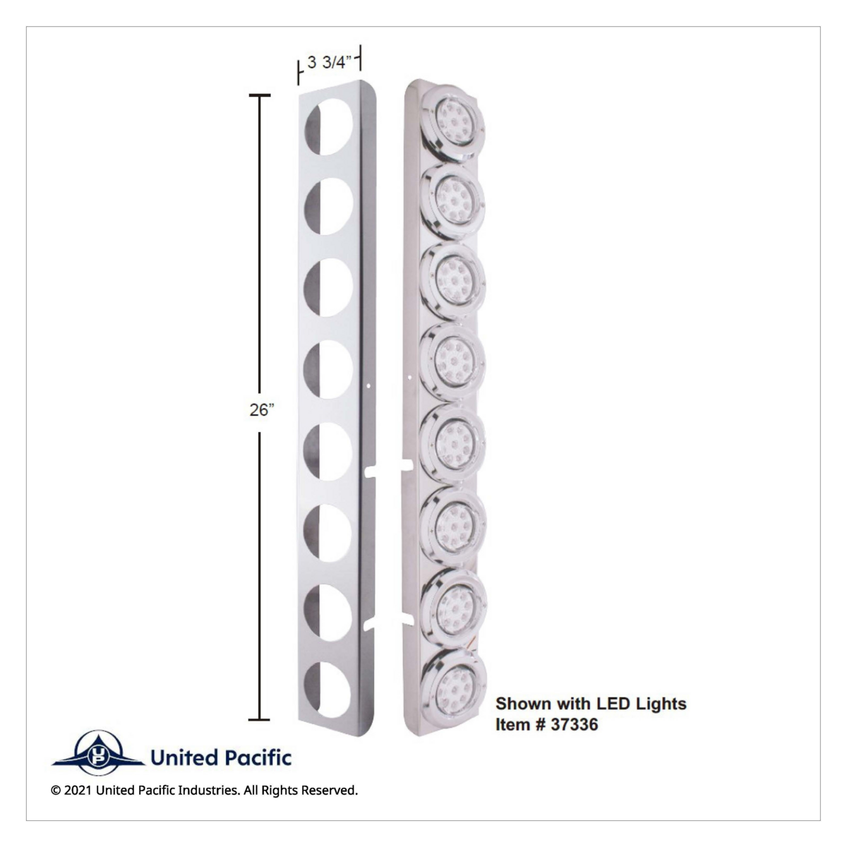 SS Rear Air Cleaner Bracket With 16X 9 LED 2" Reflector Lights & Bezels For Peterbilt-Red LED/Clear Lens - Thumbnail 3
