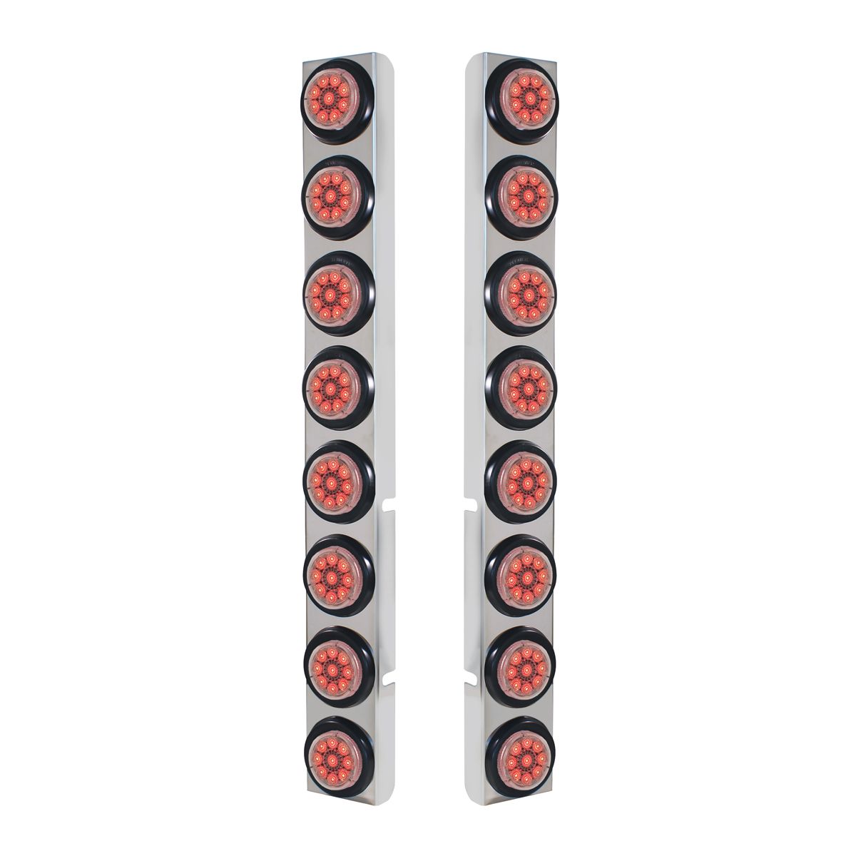 SS Rear Air Cleaner Bracket With 16X 9 LED 2" Reflector Lights For Peterbilt-Red LED/Clear Lens