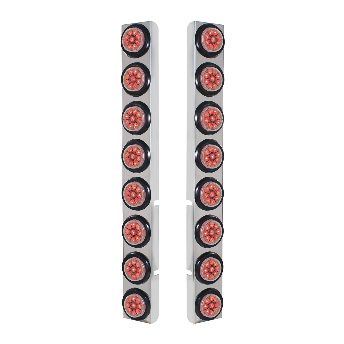 SS Rear Air Cleaner Bracket With 16X 9 LED 2" Reflector Lights For Peterbilt-Red LED/Clear Lens - Thumbnail 3