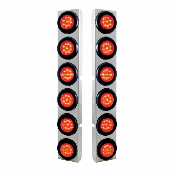 Stainless Rear Air Cleaner Bracket With Twelve 9 LED 2" Lights & Grommets For Peterbilt- Red LED/Red Lens