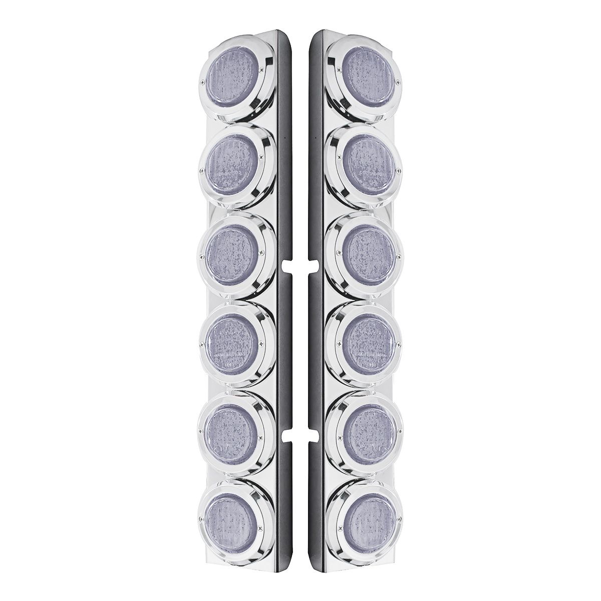 Stainless Rear Air Cleaner Bracket With Twelve 9 LED 2" Lights & Bezels For Peterbilt- Red LED/Clear Lens