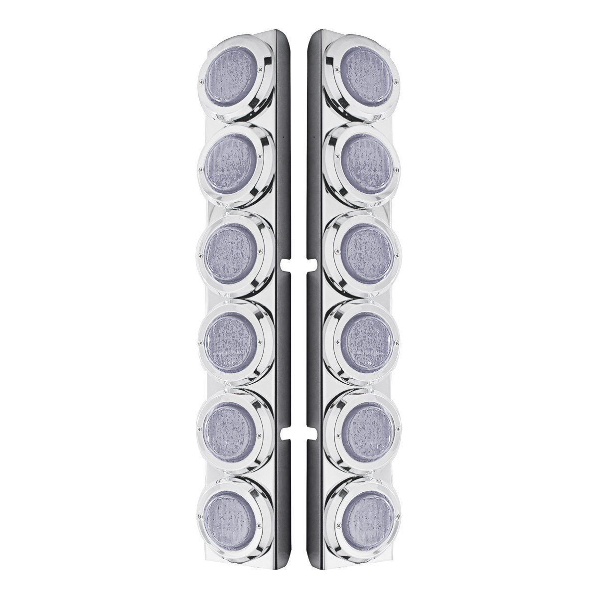 Stainless Rear Air Cleaner Bracket With Twelve 9 LED 2" Lights & Bezels For Peterbilt- Red LED/Clear Lens - Thumbnail 2