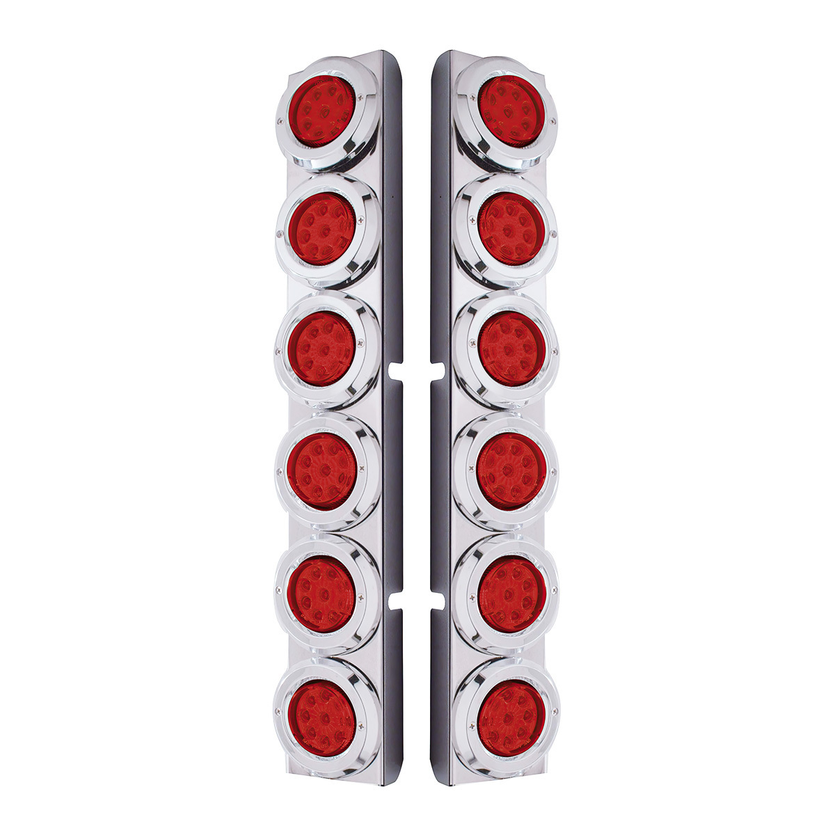 SS Rear Air Cleaner Bracket With 12X 9 LED 2" Reflector Lights & Bezels For Peterbilt-Red LED & Lens - Thumbnail 3