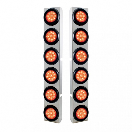 SS Rear Air Cleaner Bracket With 12X 9 LED 2" Reflector Lights For Peterbilt-Red LED & Lens