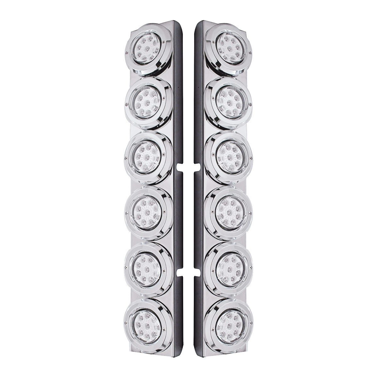 SS Rear Air Cleaner Bracket With 12X 9 LED 2" Reflector Lights & Bezels For Peterbilt-Red LED/Clear Lens - Thumbnail 3