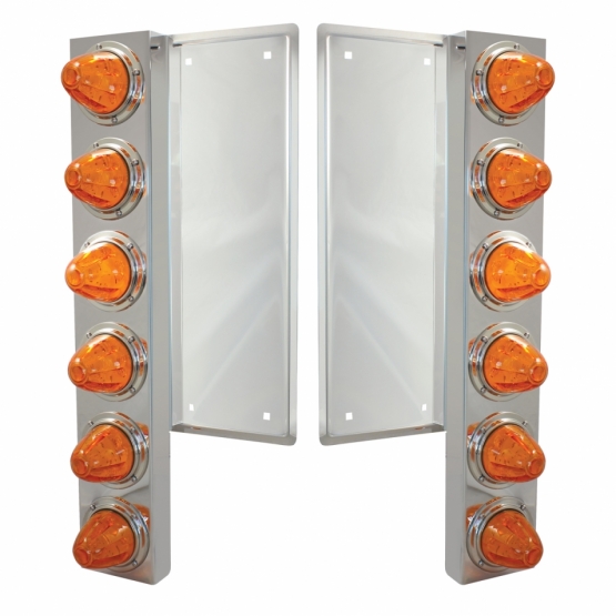 FL SS Front Air Cleaner Bracket With 12X 11 LED Watermelon Lights & Bezels -Amber LED & Lens