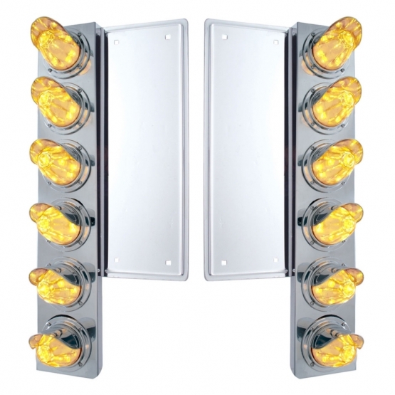 FL SS Front Air Cleaner Bracket With 12X 11 LED Watermelon Lights & Visors -Amber LED/Clear Lens