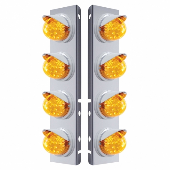 SS Front Air Cleaner Bracket With 8X 17 Amber LED Dual Function Reflector Lights & Visors For Peterbilt-Amber Lens