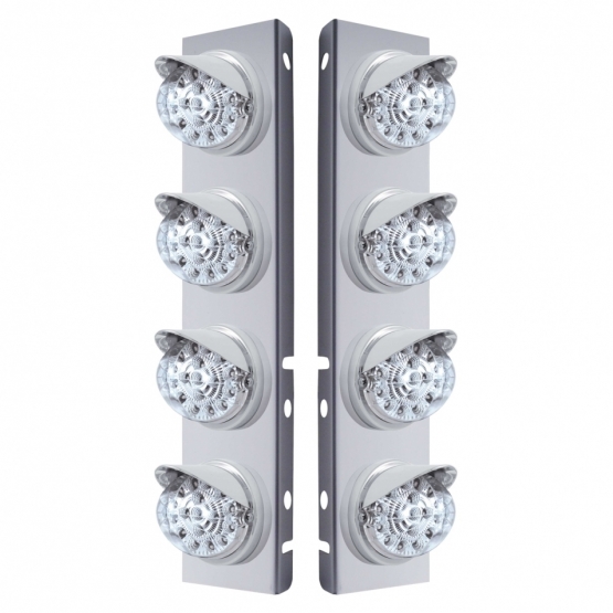 SS Front Air Cleaner Bracket With 8X 17 Amber LED Dual Function Reflector Lights & Visors For Peterbilt-Clear Lens