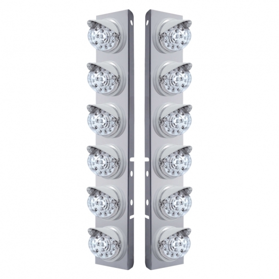 SS Front Air Cleaner Bracket With 12X 17 Amber LED Dual Function Reflector Lights & Visors For Peterbilt-Clear Lens