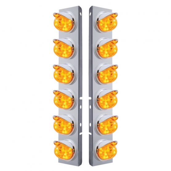 SS Front Air Cleaner Brkt With 12X 17 Amber LED Dual Function Watermelon Lights & Visors For Peterbilt-Amber Lens