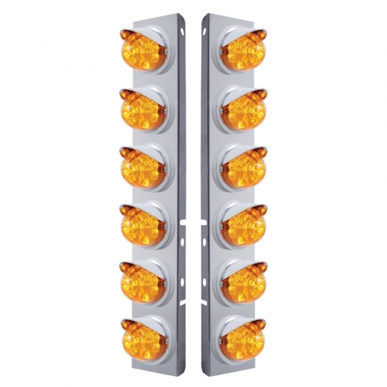 SS Front Air Cleaner Bracket With 12X 17 LED Reflector Watermelon Lights & Visors For Peterbilt-Amber LED & Lens