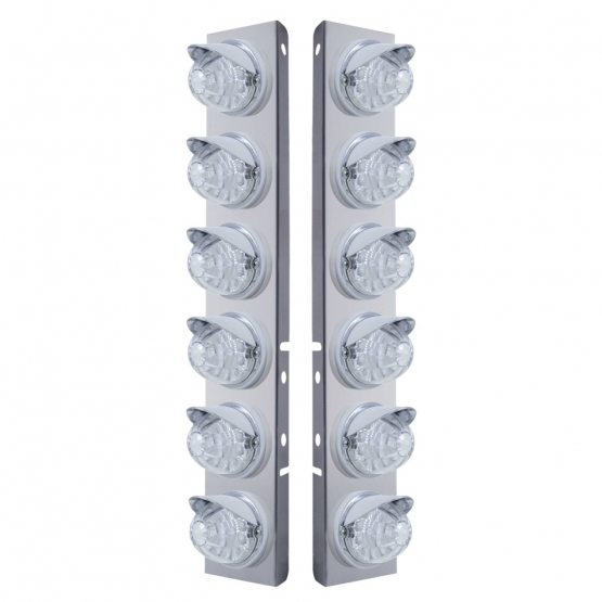 SS Front Air Cleaner Bracket With 12X 17 LED Reflector Watermelon Lights & Visors For Peterbilt-Amber LED/Clear Lens