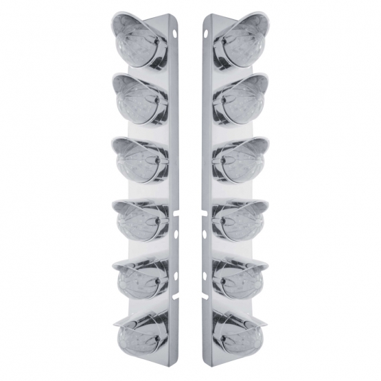 SS Front Air Cleaner Bracket With 12X 19 LED Bullet Style Lights & Visors For Peterbilt-Amber LED/Clear Lens