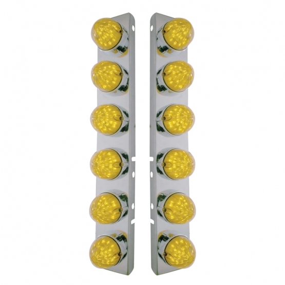 SS Front Air Cleaner Bracket With 12X 19 LED Bullet Style Lights & Bezels For Peterbilt-Amber LED & Lens