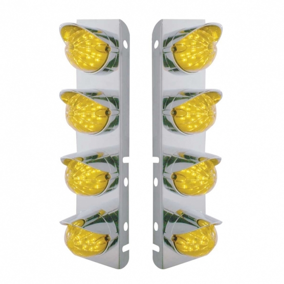 SS Front Air Cleaner Bracket With 8X 19 LED Bullet Style Lights & Visors For Peterbilt-Amber LED & Lens