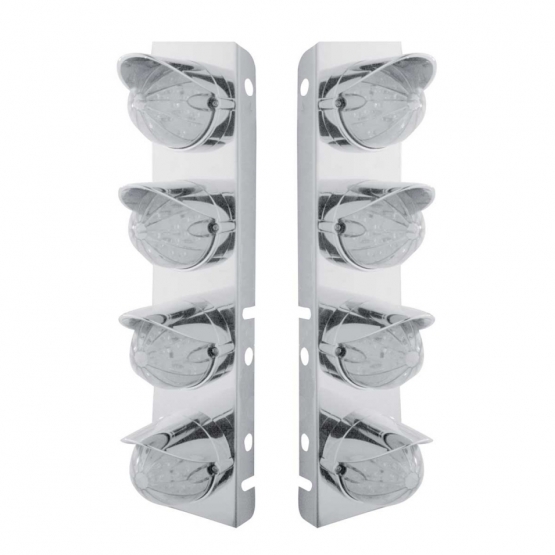 SS Front Air Cleaner Bracket With 8X 19 LED Bullet Style Lights & Visors For Peterbilt-Amber LED/Clear Lens