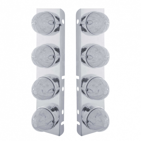 SS Front Air Cleaner Bracket With 8X 19 LED Bullet Style Lights & Bezels For Peterbilt-Amber LED/Clear Lens