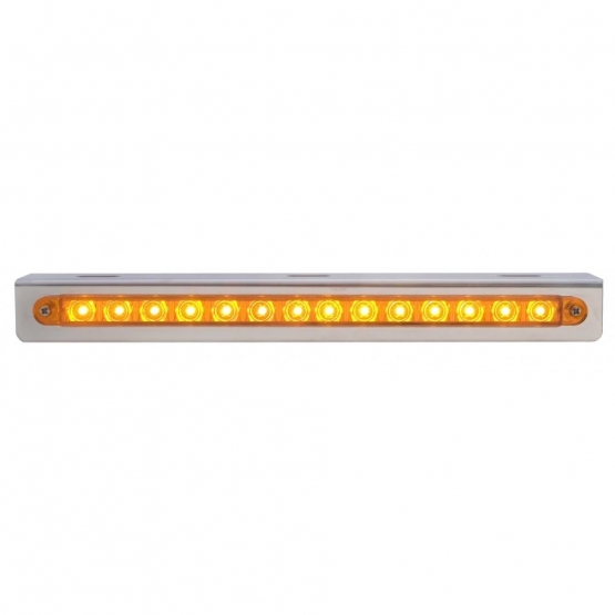 Stainless Light Bracket With 14 LED 12" Sequential Light Bar (Left to Right) - Amber LED/Amber Lens