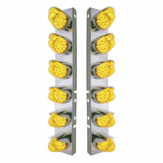 SS Front Air Cleaner Bracket With 12X 19 LED Reflector Lights & Visors For Peterbilt-Amber LED & Lens