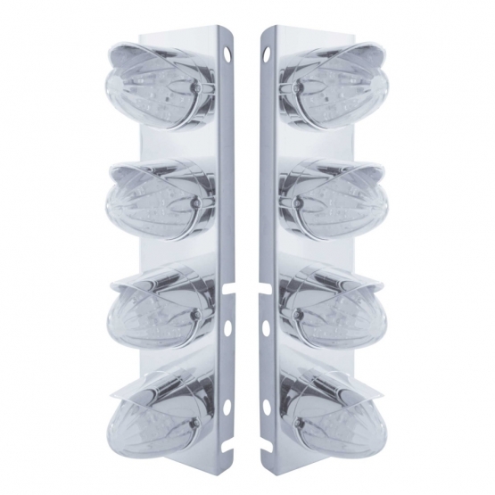 SS Front Air Cleaner Bracket With 8X 19 LED Watermelon Lights & Visors For Peterbilt-Amber LED/Clear Lens