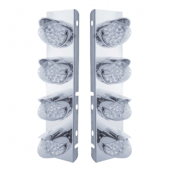 SS Front Air Cleaner Bracket With 8X 19 LED Reflector Lights & Visors For Peterbilt-Amber LED/Clear Lens