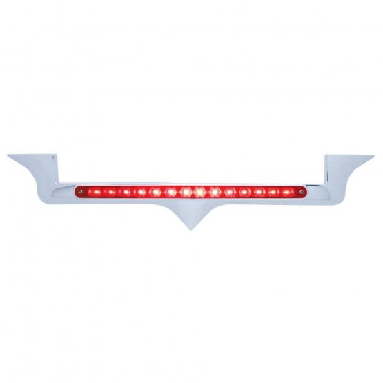 Chrome Hood Emblem Trim With 14 LED Light Bar For Kenworth - Red LED/Red Lens