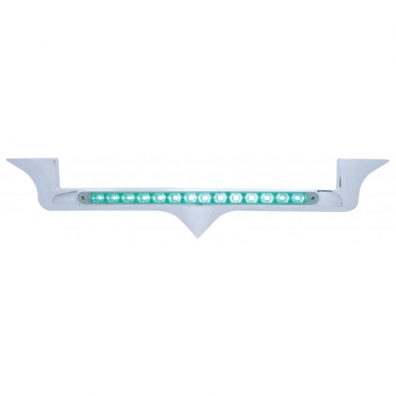 Chrome Hood Emblem Trim With 14 LED Light Bar For Kenworth - Green LED/Clear Lens