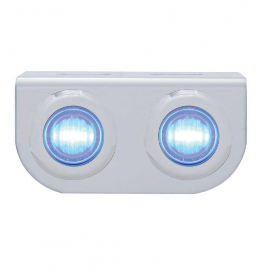 Stainless Light Bracket With 2X 3 LED 3/4" Mini Lights - Blue LED/Clear Lens