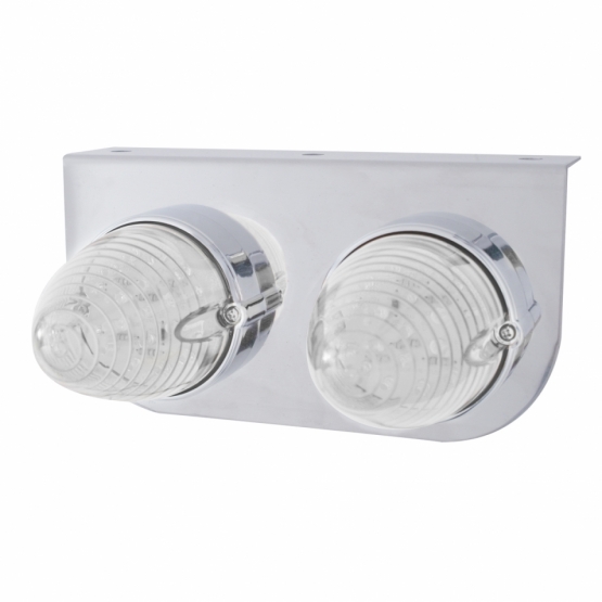 Stainless Light Bracket With 2X 19 LED Beehive Lights - Amber LED/Clear Lens