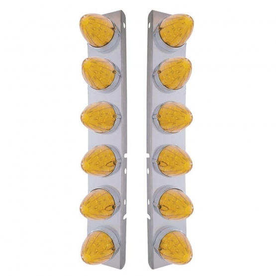 SS Front Air Cleaner Bracket With 12X 19 LED Watermelon Lights & Bezels For Peterbilt-Amber LED & Lens