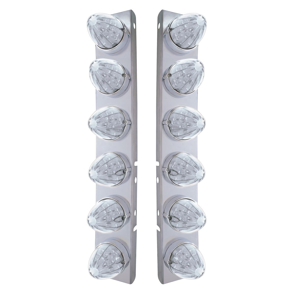 SS Front Air Cleaner Bracket With 12X 19 LED Watermelon Lights & Bezels For Peterbilt-Amber LED/Clear Lens