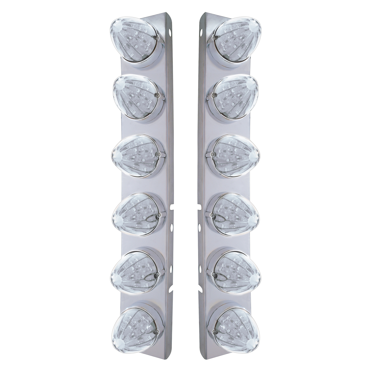 SS Front Air Cleaner Bracket With 12X 19 LED Watermelon Lights & Bezels For Peterbilt-Amber LED/Clear Lens - Thumbnail 3