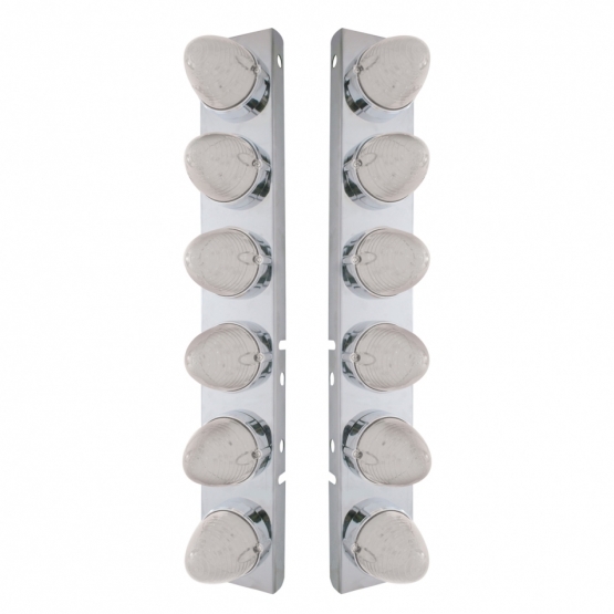 SS Front Air Cleaner Bracket With 12X 19 LED Beehive Lights & Bezels For Peterbilt-Amber LED/Clear Lens