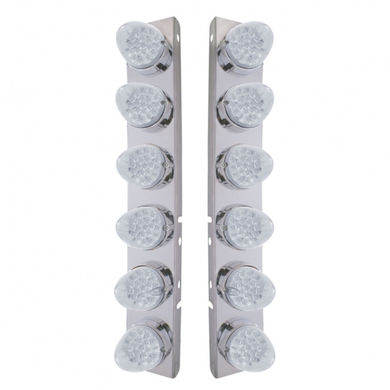 SS Front Air Cleaner Bracket With 12X 19 LED Reflector Lights & Bezels For Peterbilt-Amber LED/Clear Lens