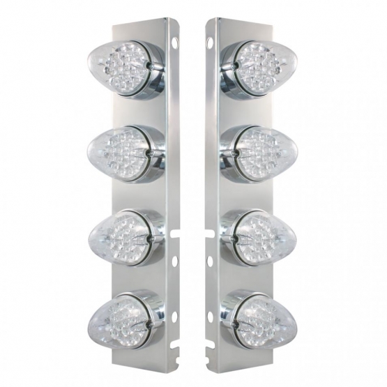 SS Front Air Cleaner Bracket With 8X 19 LED Reflector Lights & Bezels For Peterbilt-Amber LED/Clear Lens