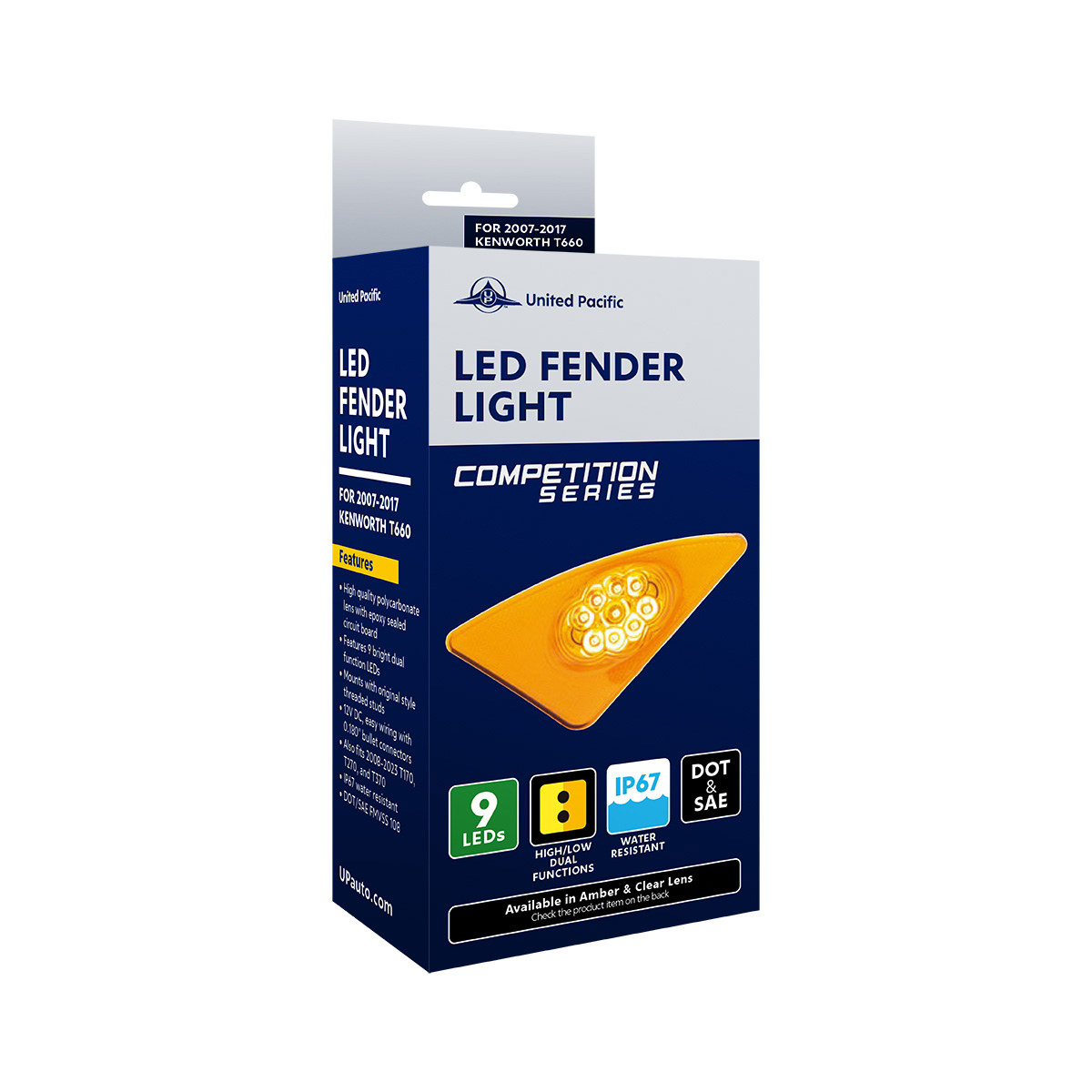 9 LED Competition Series Fender Light For 2007-2017 Kenworth T660 (Passenger) -Amber LED/Lens - Thumbnail 12