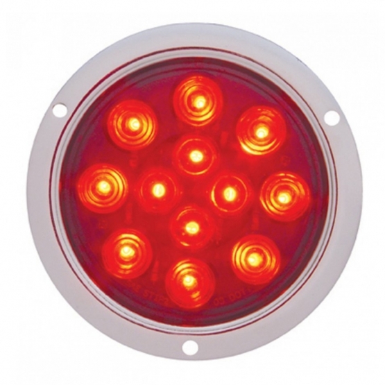 12 LED 4" Round Flange Mount Light (Stop, Turn & Tail) - Red LED/Red Lens (Bulk)