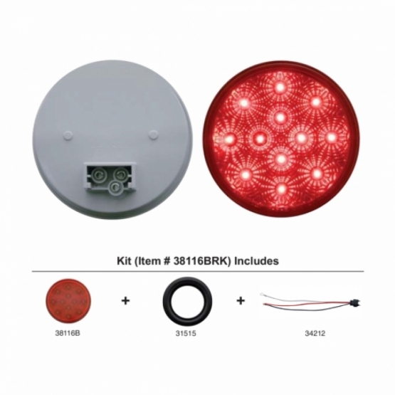12 LED 4" Round Reflector Light Kit (Stop, Turn & Tail) - Red LED/Red Lens