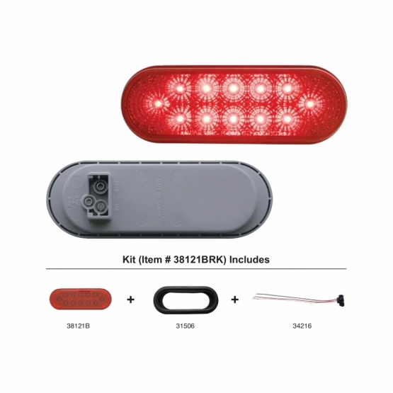 12 LED 6" Oval Reflector Light Kit (Stop, Turn & Tail) - Red LED/Red Lens