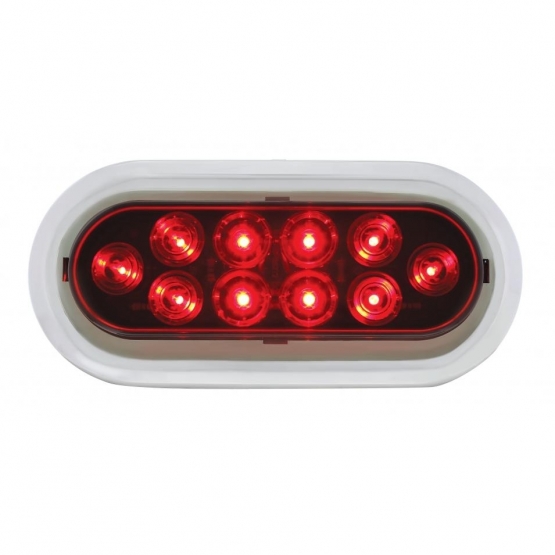 10 LED 6" Oval Light With Bezel (Stop, Turn & Tail) - Red LED/Red Lens