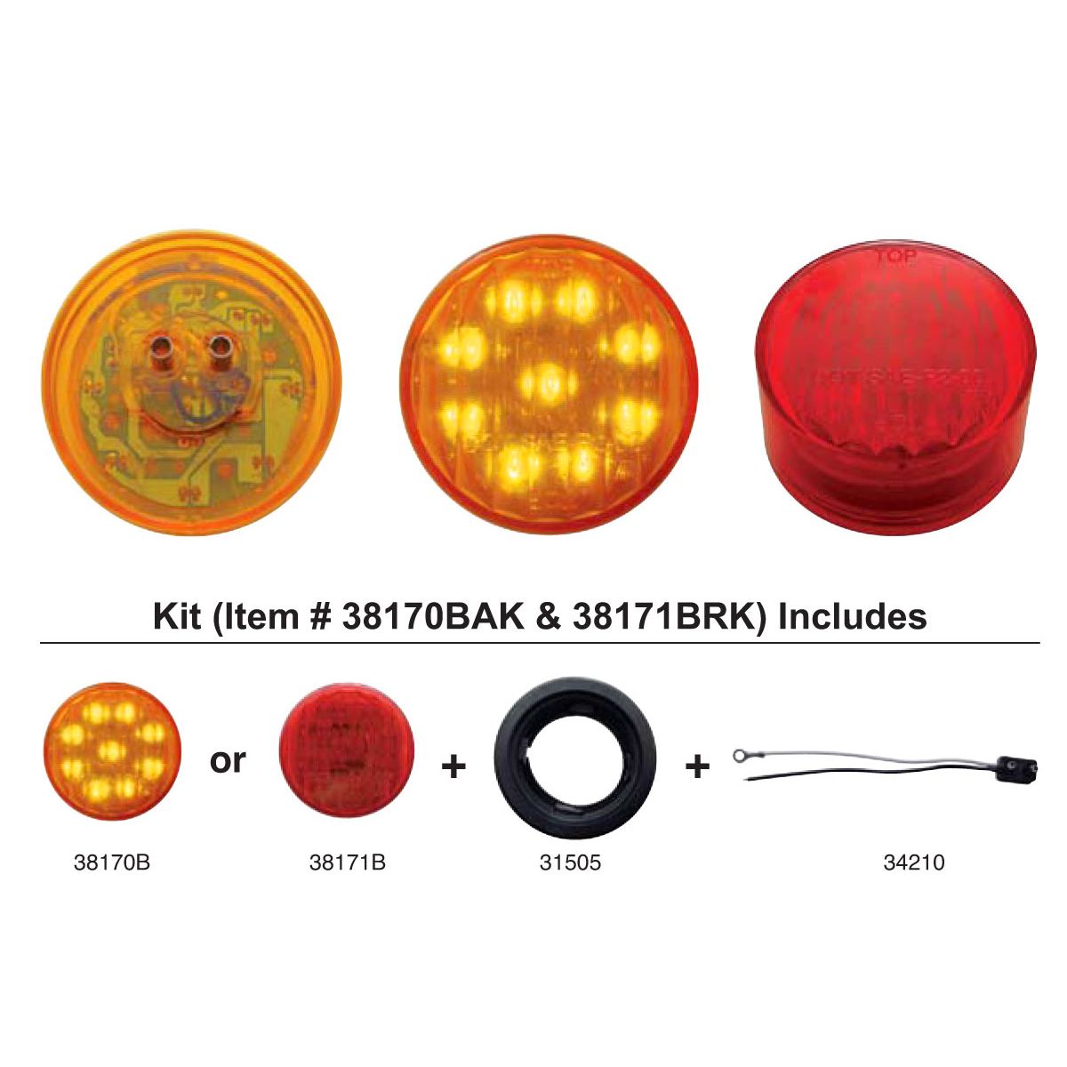 9 LED 2" Round Light Kit (Clearance/Marker) - Amber LED/Amber Lens