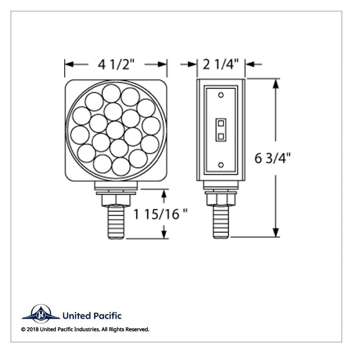 45 LED Single Stud Double Face Turn Signal Light (Passenger) - Amber & Red LED/Clear Lens - Thumbnail 2