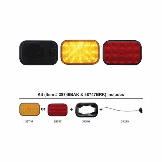 15 LED Rectangular Turn Signal Light Kit - Amber LED/Amber Lens